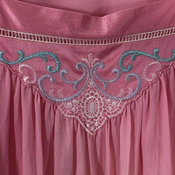 Vintage Vanity Fair Pink Nightgown Embroidered Flutter Sleeves Size Large - Picture 2 of 6